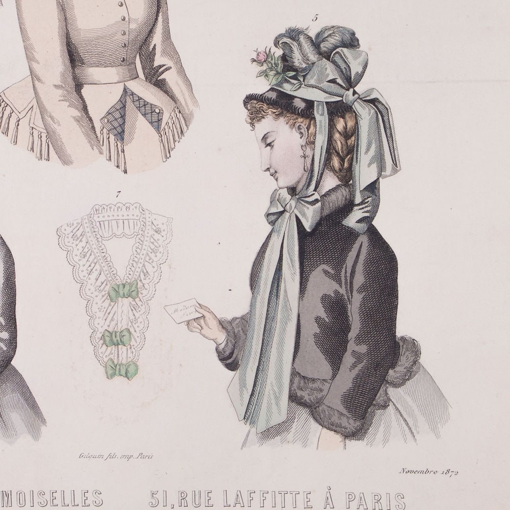 19th french lithogravure of fashion advertisement 1865 early magazine - 2