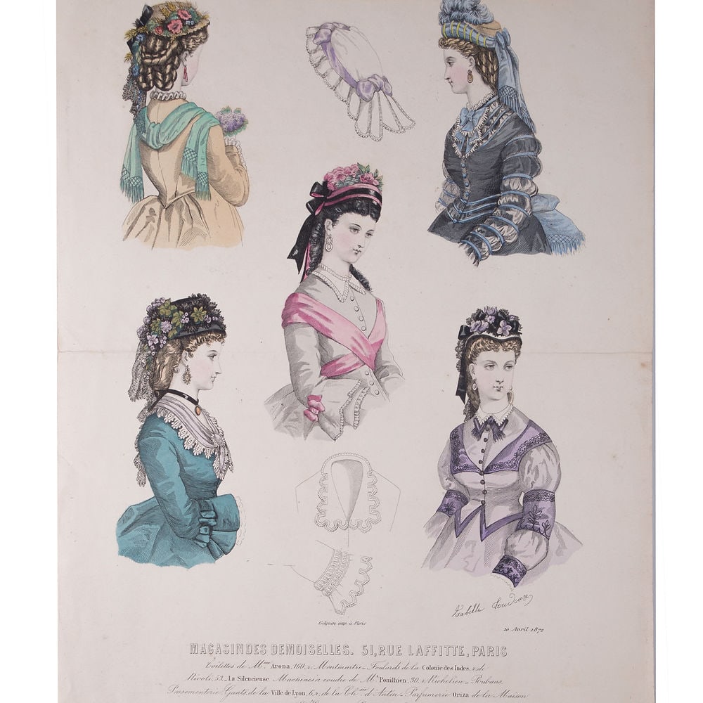 19th french lithogravure of fashion advertisement 1865 early magazine - 3