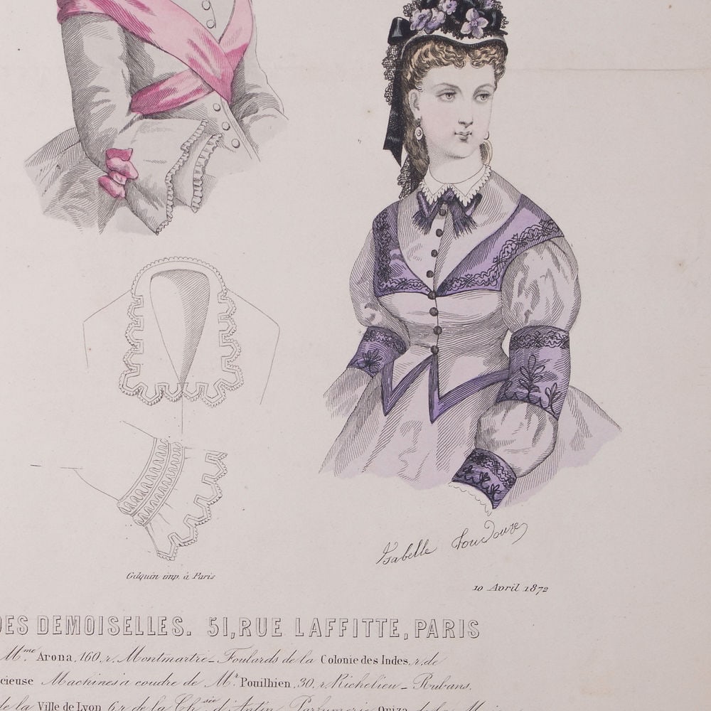 19th french lithogravure of fashion advertisement 1865 early magazine - 4