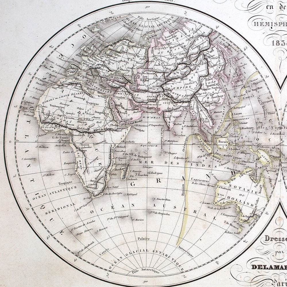 Antique Felix Delamarche Vaugondy Mappemonde Double hemisphere world map 1838 - 3