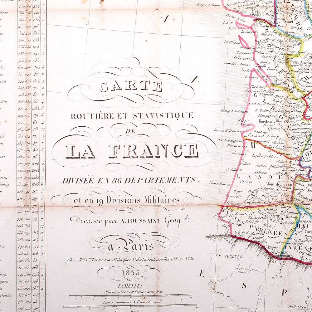 French road map of France published by Avar Toussaint 1833 - 3