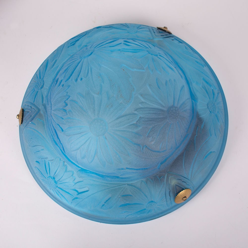 FRENCH ART DECO CHANDELIER Pressed GLASS VERDUN daisy motive - 4