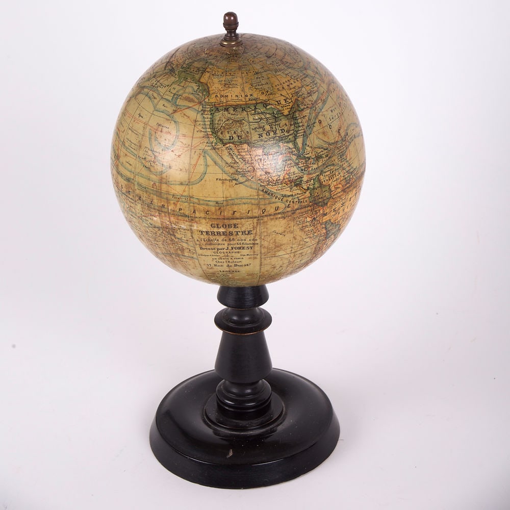 1880's 9 " ANTIQUE FRENCH TERRESTRIAL GLOBE Forest mappemonde - 2