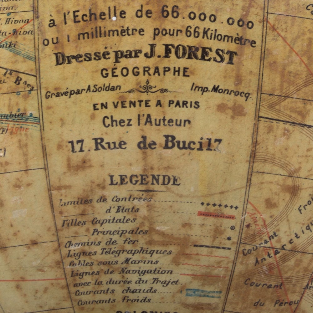 1880's 9 " ANTIQUE FRENCH TERRESTRIAL GLOBE Forest mappemonde - 6