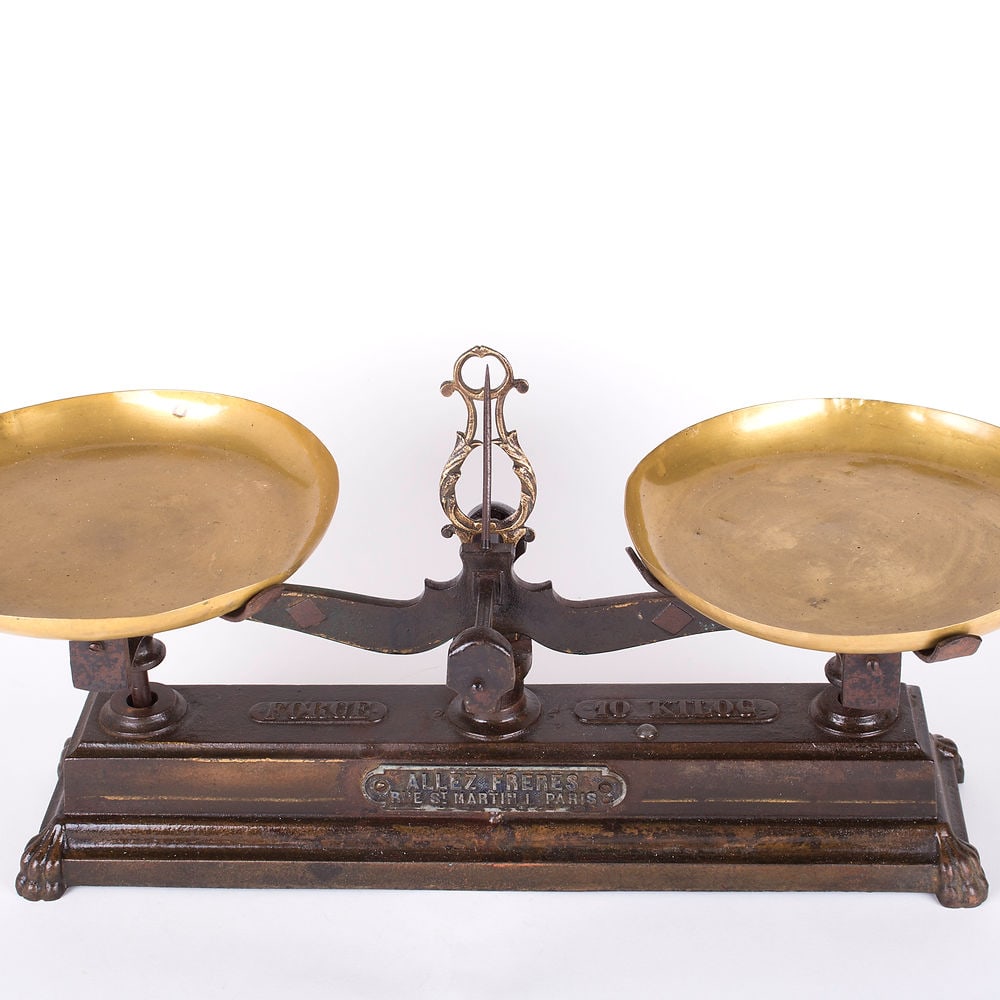 Allez Freres French scale 19th. Roberval balance: The Roberval balance is a weighing scale presented to the French Academy of Sciences by the French mathematician Gilles Personne de Roberval in 1669.; Allez Frères began in 1803 as a quincailleri