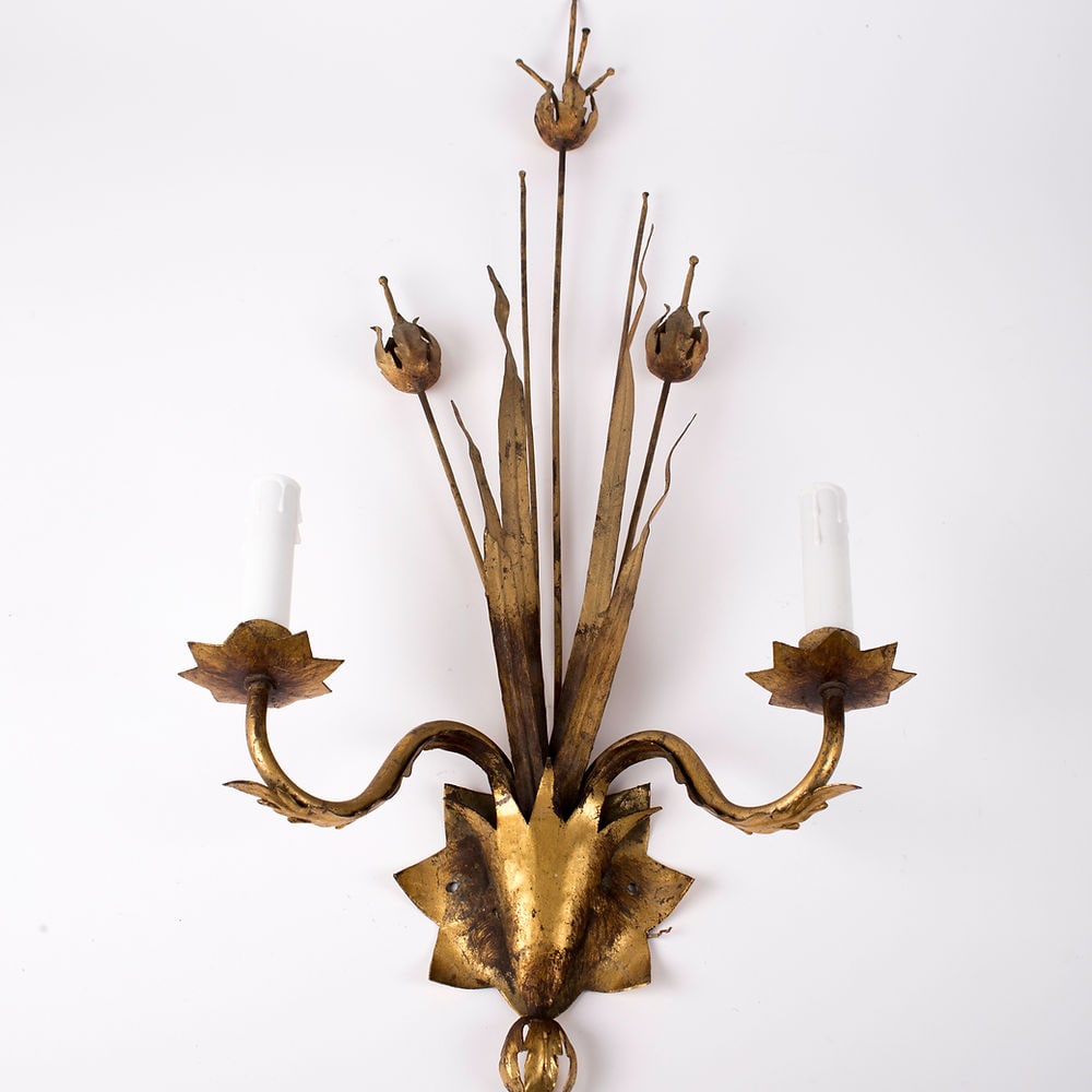 Brutalist metal mid century naturalist sconce from Spain: Naturalist sculptural metal sconce mid century rewired with US candelabra socket . Signed by a Spanish artist.; H 28 in x W.12 x D .6 , working condition .; I can be reach at the 310 994 6009 if you w