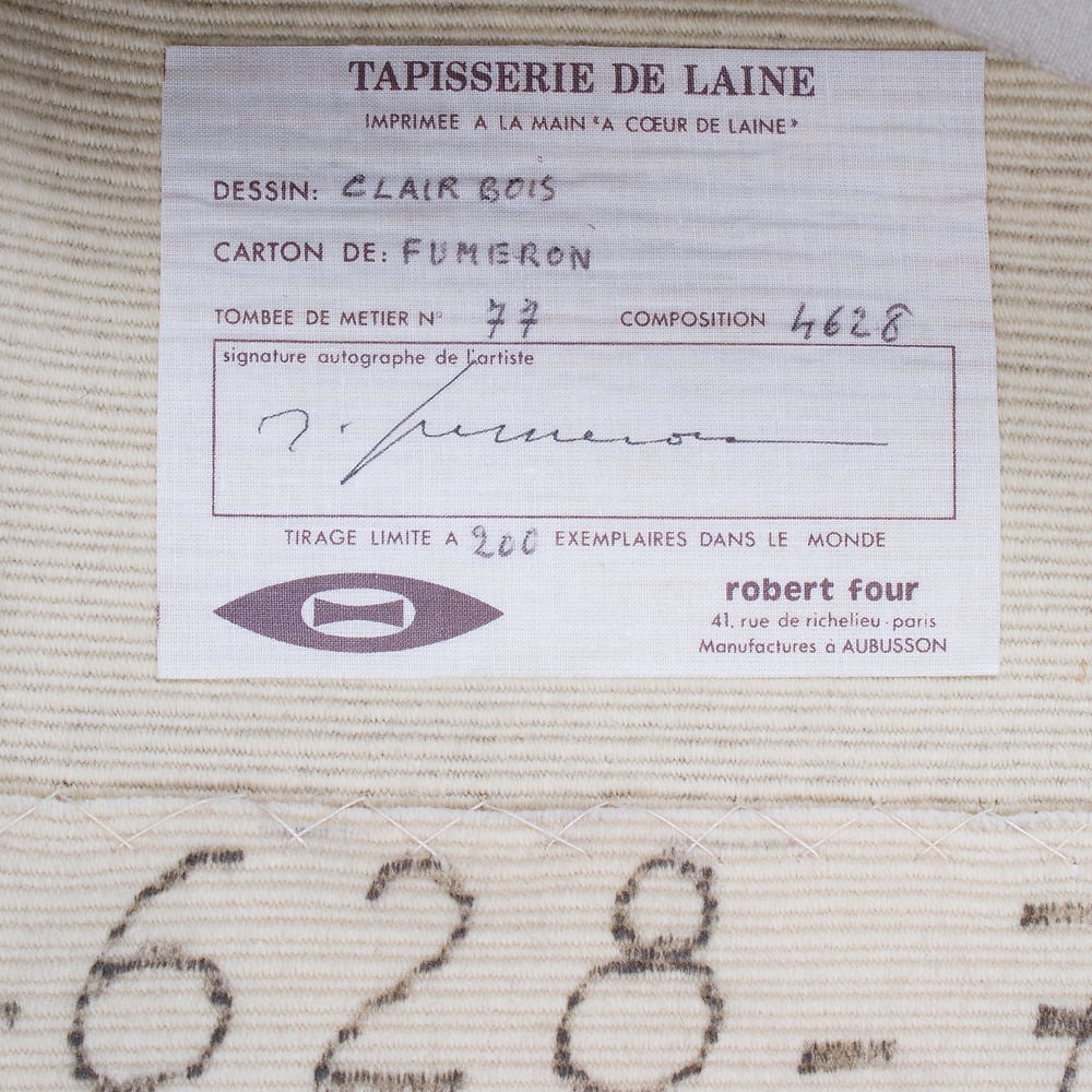 Fumeron tapestry clair bois wool fabric Robert Four signed - 5