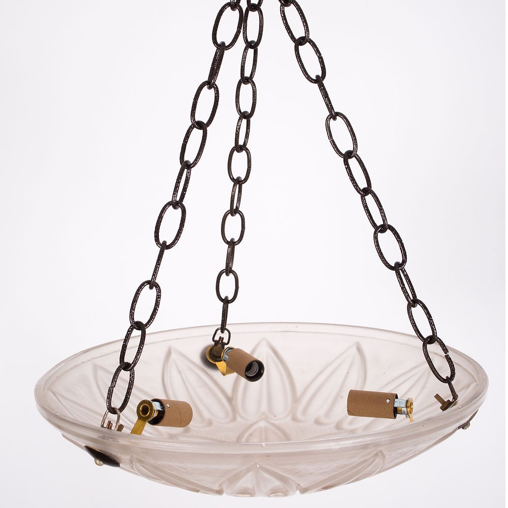 FRENCH Art-Deco Chandelier Sabino clear pressed glass - 4