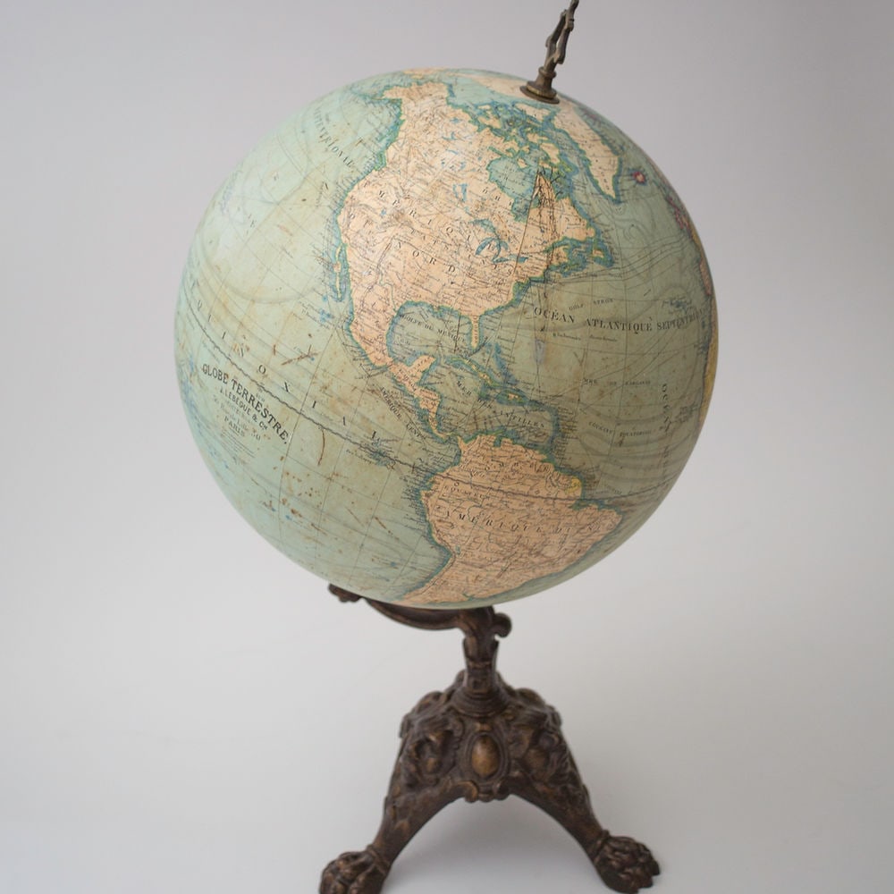 LEBEGUE 14" FRENCH TERRESTRIAL GLOBE ANTIQUE - 2