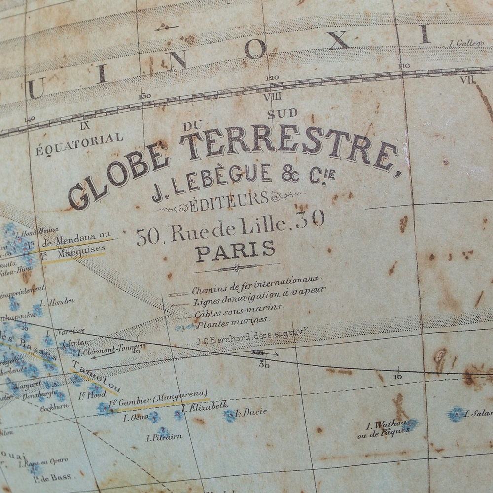 LEBEGUE 14" FRENCH TERRESTRIAL GLOBE ANTIQUE - 4