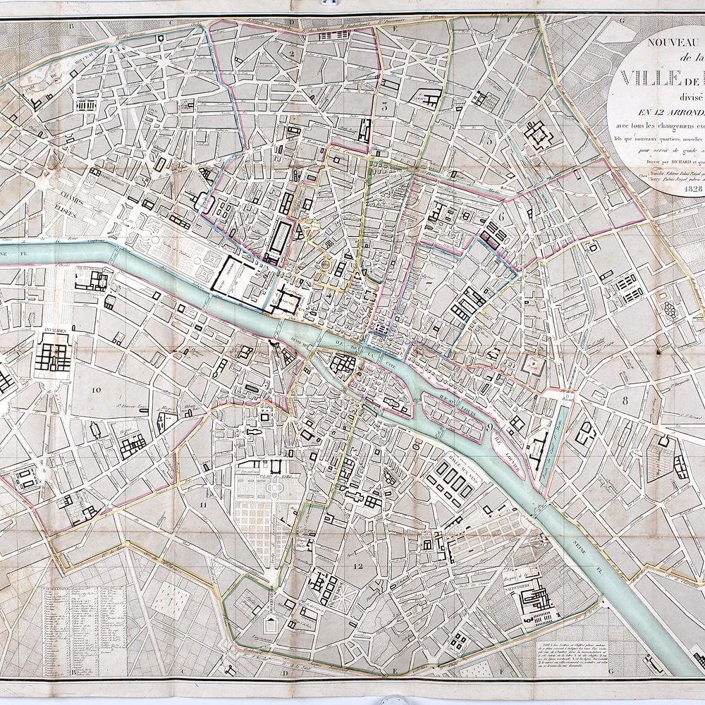 1828 large French map Nouveau plan de la ville de Paris 12 arrondissements - 2