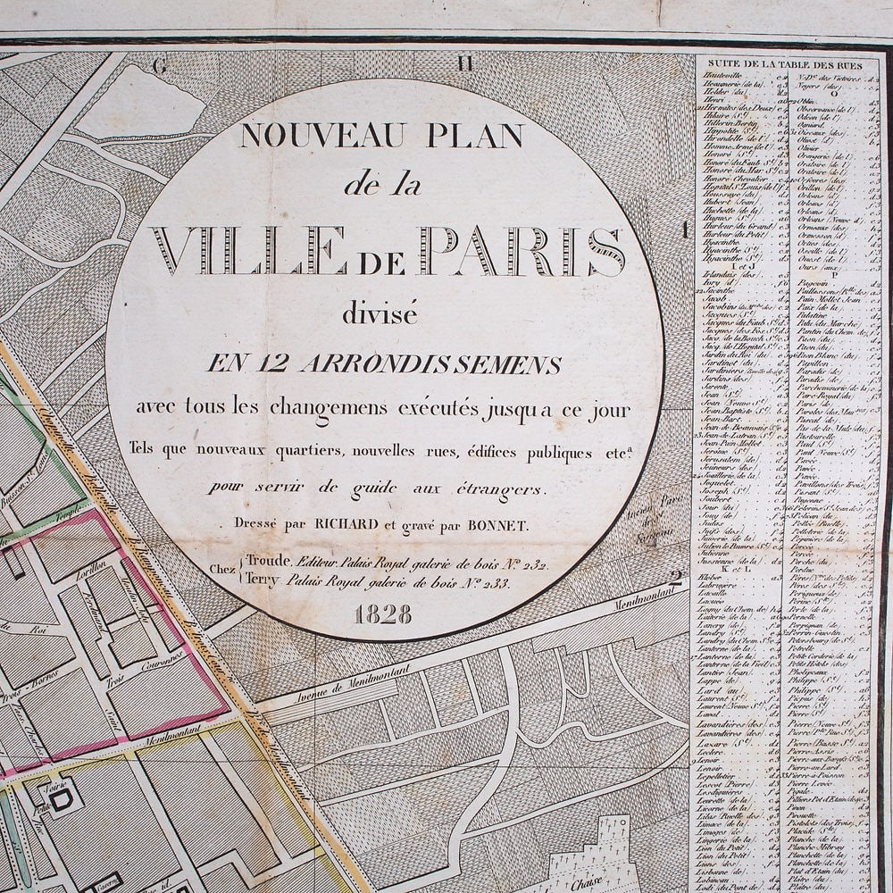1828 large French map Nouveau plan de la ville de Paris 12 arrondissements - 4