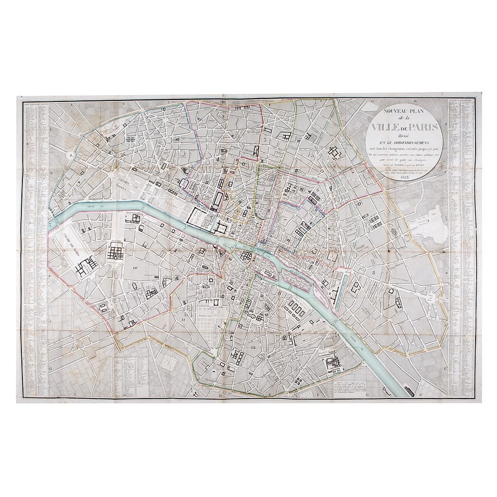 1828 large French map Nouveau plan de la ville de Paris 12 arrondissements - 6