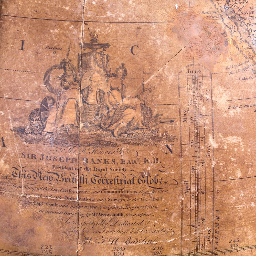18-inch W & T M Bardin terrestrial globe on stand, English, 1843 - 4