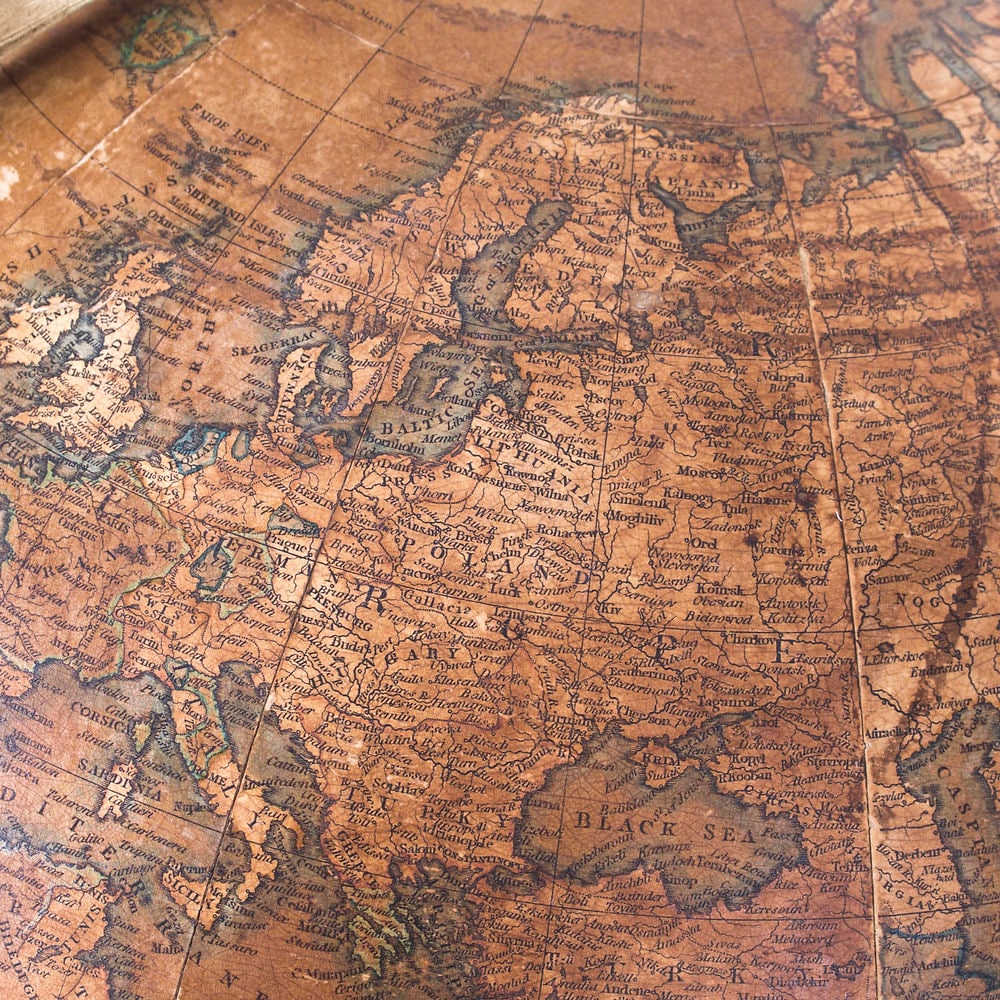 18-inch W & T M Bardin terrestrial globe on stand, English, 1843 - 5