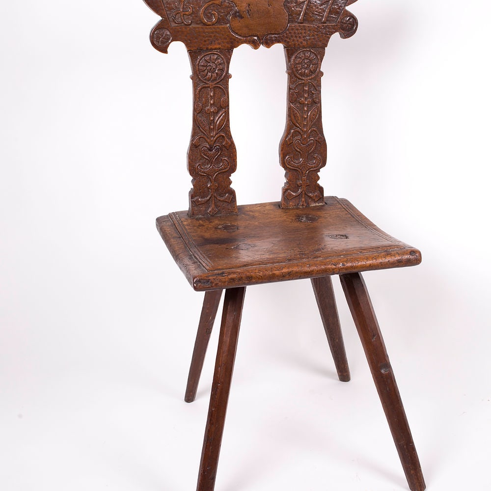 Escabelle stool Louis XIX circa 1677: French carved "escabelle" ( translates to "stool") circa 1677. This piece bring " lived in " soulfull charm in a hallway, bedroom or living room , warming a mid century or modern interior , classic an