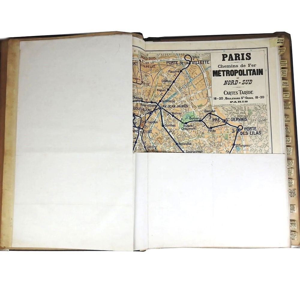 Large Paris Tramway/bus map lines 1920 Taride linen backing - 7