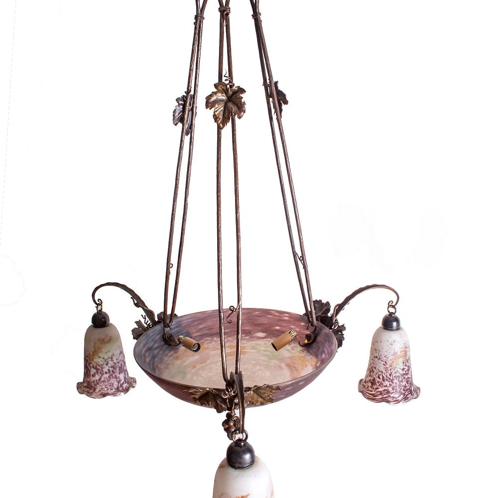French Art-Deco marmoreal Chandelier Lorrain Daum grande verrerie de Croismar - 8