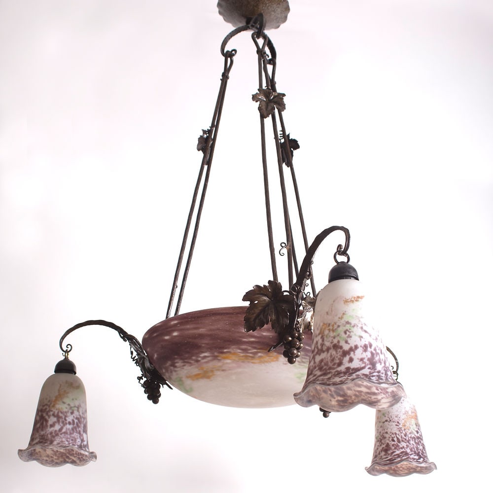 French Art-Deco marmoreal Chandelier Lorrain Daum grande verrerie de Croismar - 9