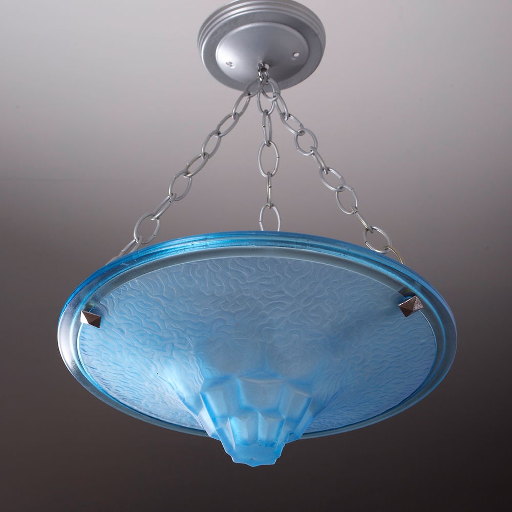 Cubist FRENCH Art-Deco Chandelier Degue David Guéron blue - 2