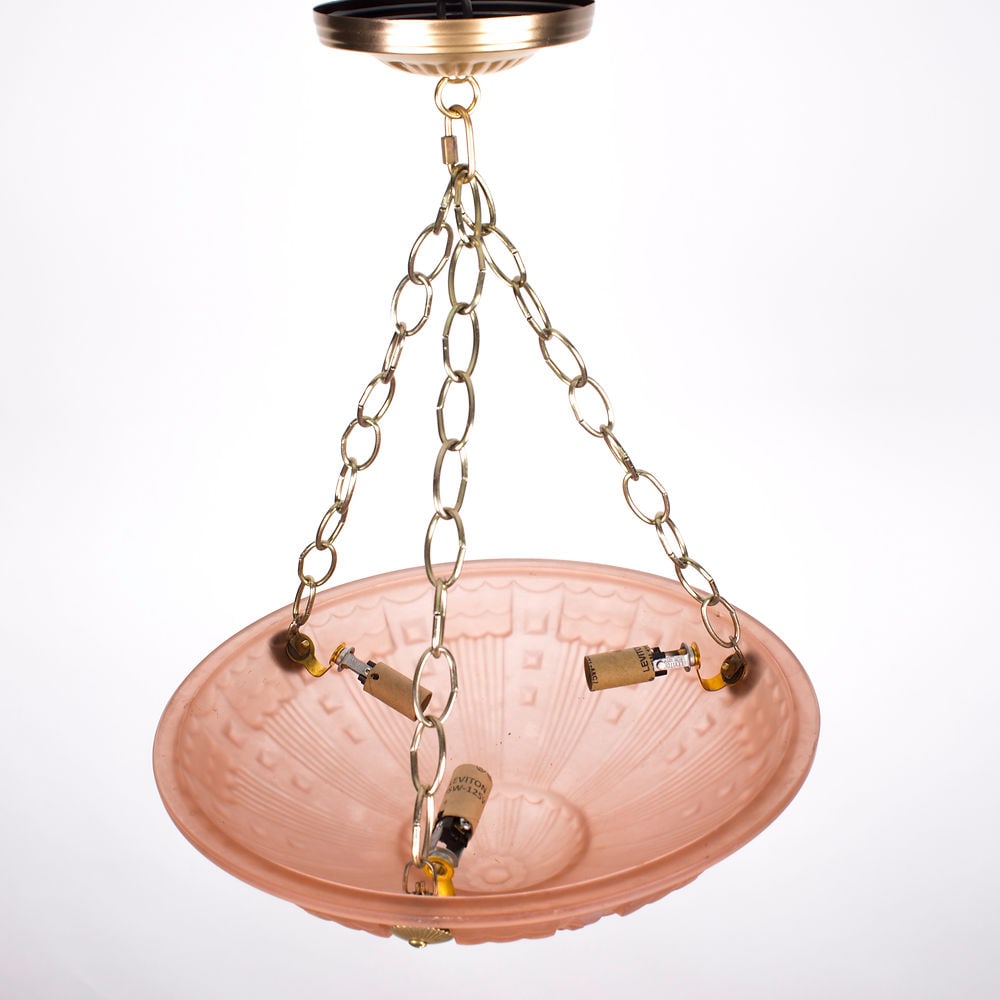 FRENCH ART DECO CHANDELIER MOLDED MULLER CUBIST - 3
