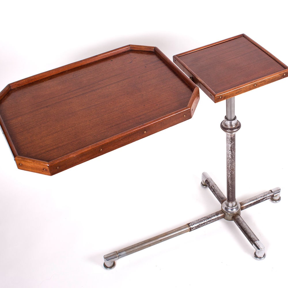 Adjustable Caruelle Side Table from Embru Werke 1930s: Francois Caruelle was a talented designer who worked with Embru Werke, a Swiss furniture company, in the early 20th century. He was instrumental in creating some of the company's most iconic and innov