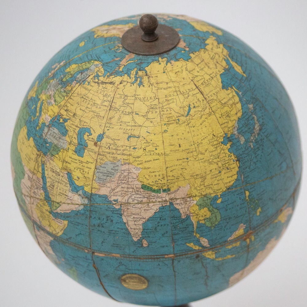 6" TERRESTRIAL ANTIQUE TABLE GLOBEWEBER COSTELLO 1930 - 2