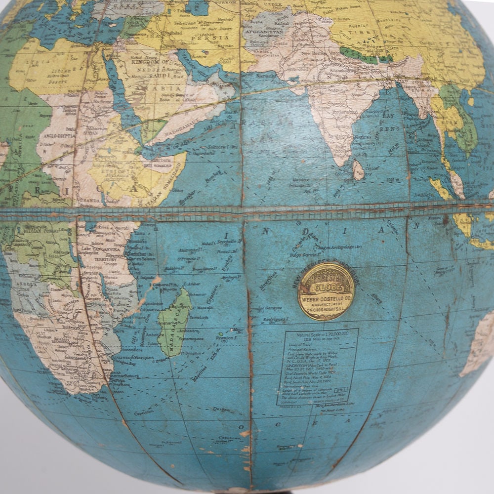 6" TERRESTRIAL ANTIQUE TABLE GLOBEWEBER COSTELLO 1930 - 6