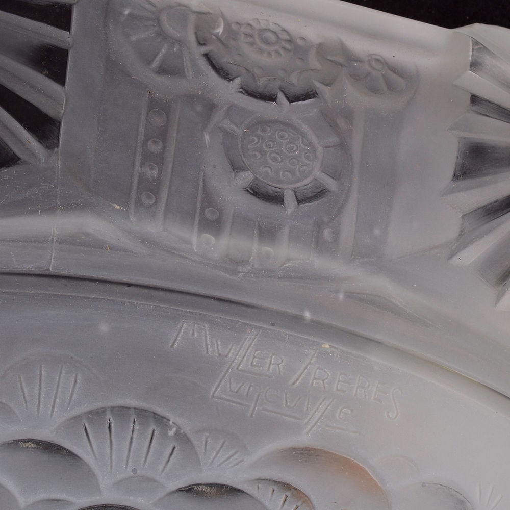 Large FRENCH ART DECO CHANDELIER GLASS MULLER cubist motive - 3