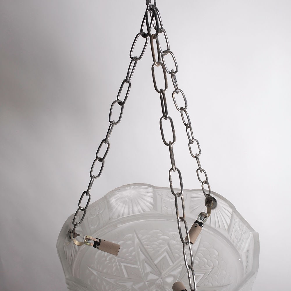 Large FRENCH ART DECO CHANDELIER GLASS MULLER cubist motive - 5