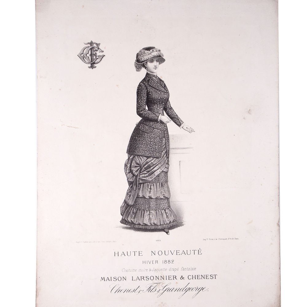 Poster 19th french lithogravure of fashion advertisement 1865 early ma: Lithograph, avertisement catalogue of the 1865 fashion in France , which was at the time the cultural center of elegance and art of Europe .During the Second Empire, the most important stores multipli