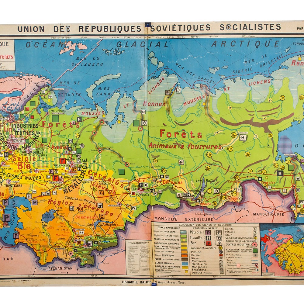 Large French map of the USSR /URSS 1970 school aid Soviet Union - 2