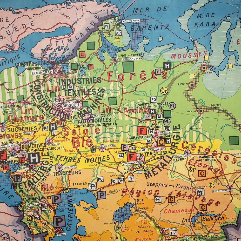 Large French map of the USSR /URSS 1970 school aid Soviet Union - 4