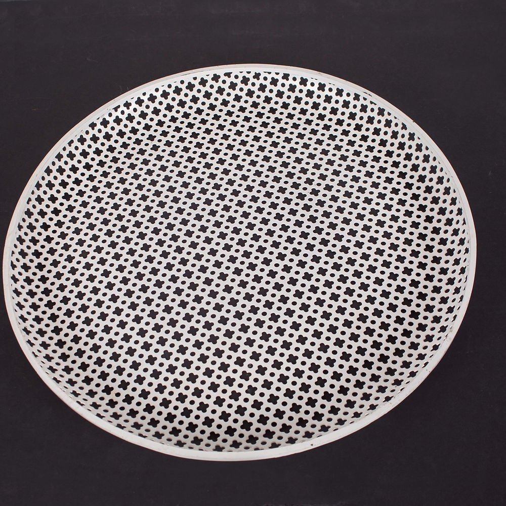 Mid size Mategot mid century round Tray rigitulle with stamped trim - 2
