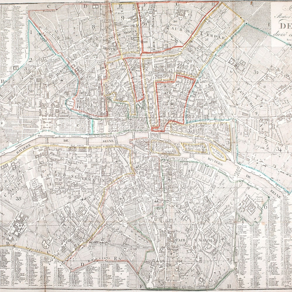 1825 large French map of Paris plan routier de la Ville et faubourg Herisson - 2