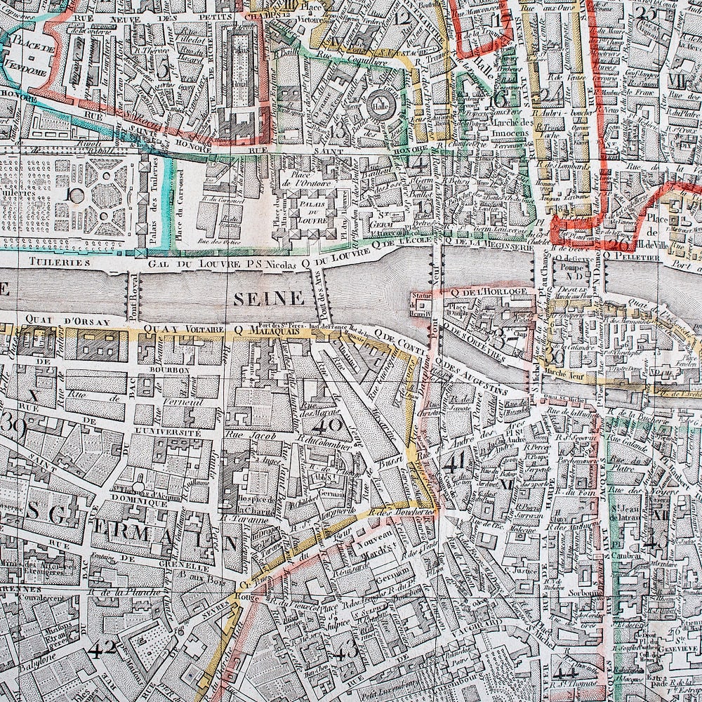 1825 large French map of Paris plan routier de la Ville et faubourg Herisson - 4