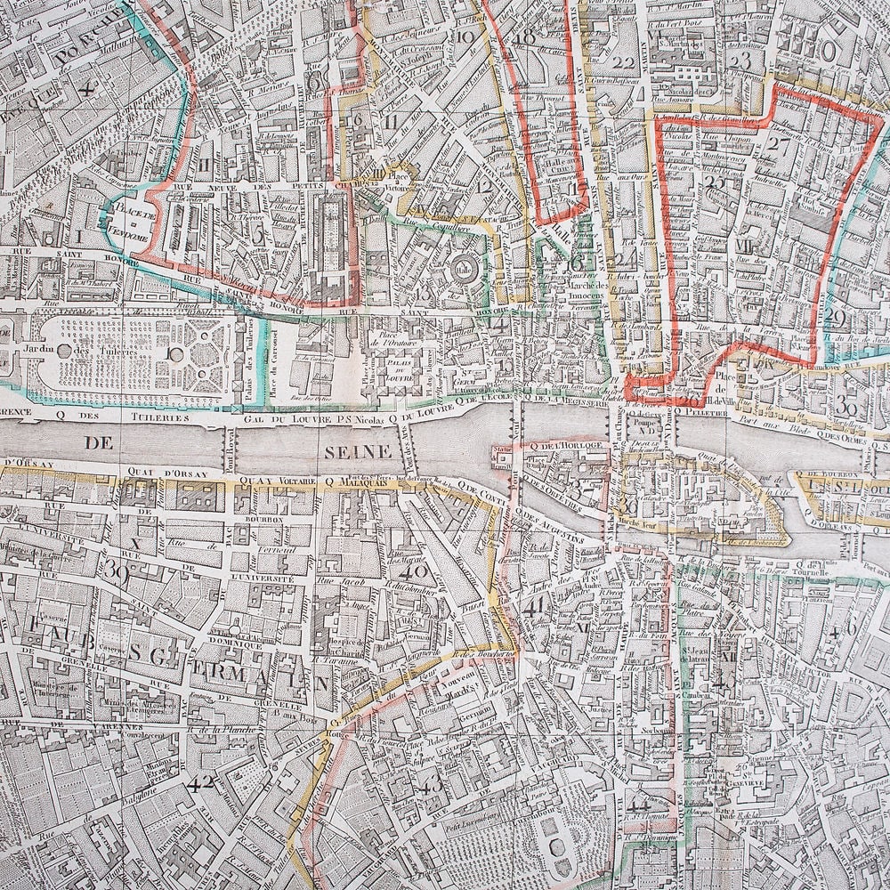 1825 large French map of Paris plan routier de la Ville et faubourg Herisson - 5