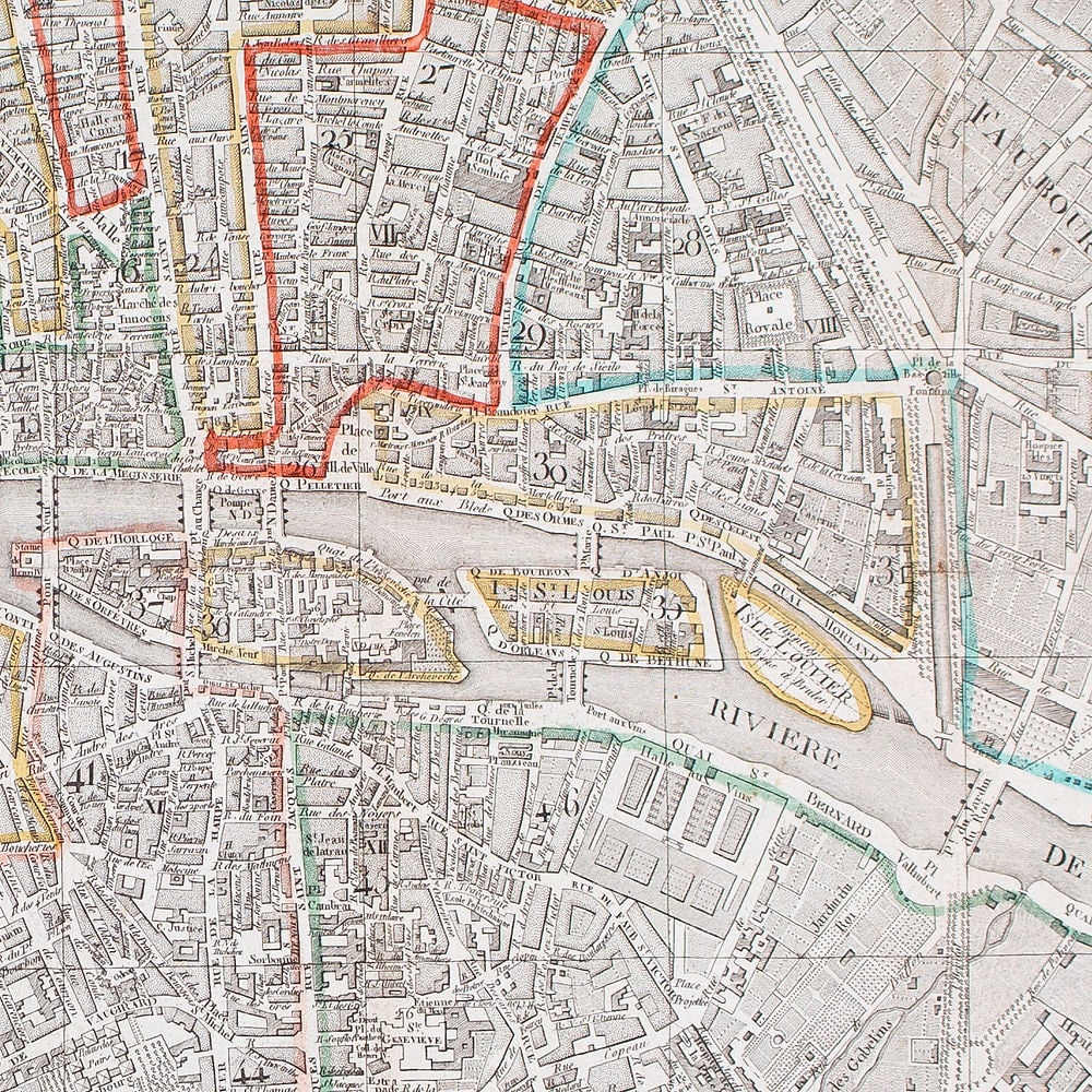 1825 large French map of Paris plan routier de la Ville et faubourg Herisson - 6