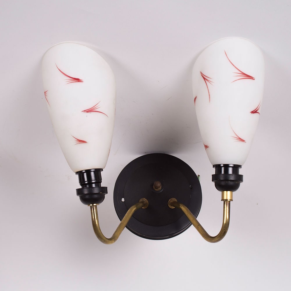 Pair of French mid century Arlus Sconces: Made in France in the late 1950's this pair of sconces is most likely a design from BINY , possibly for Arlus, regional company used to order part and design to reassembled them for their own label . 