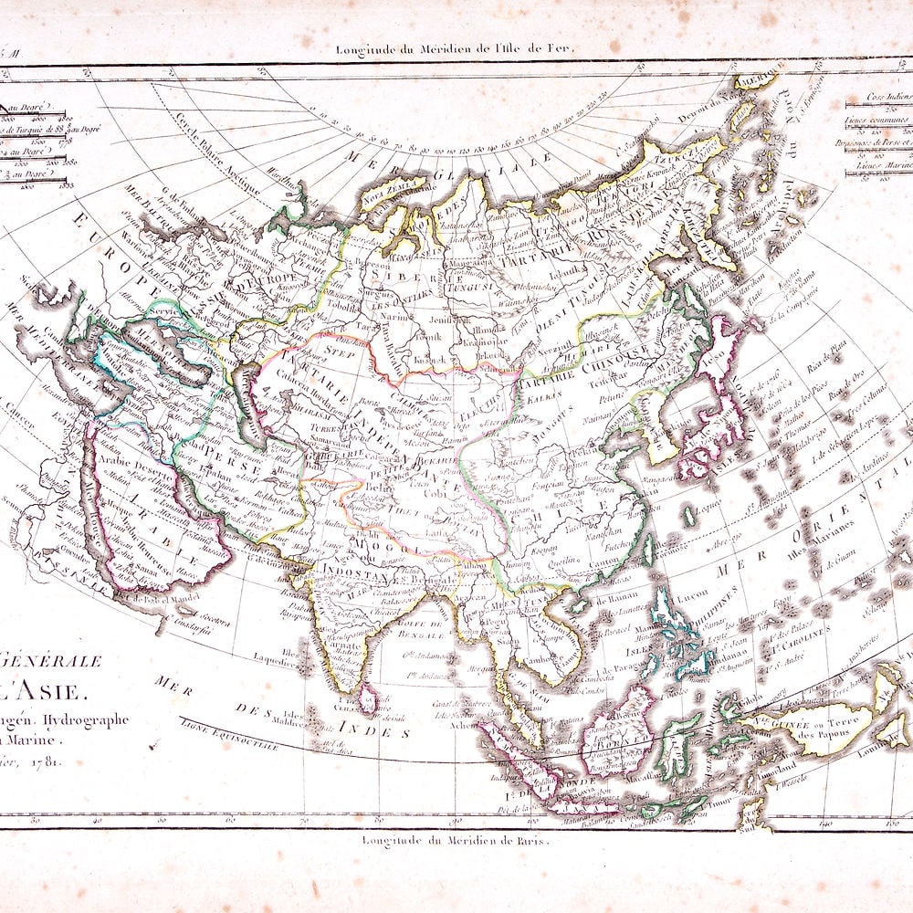 French map of Asia published by Bonne 1781 (1 of 4)
