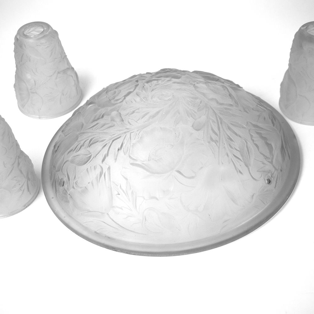 FRENCH ART DECO CHANDELIER MOLDED Molded GLASS CUBIST MULLER Poppy Motive - 6