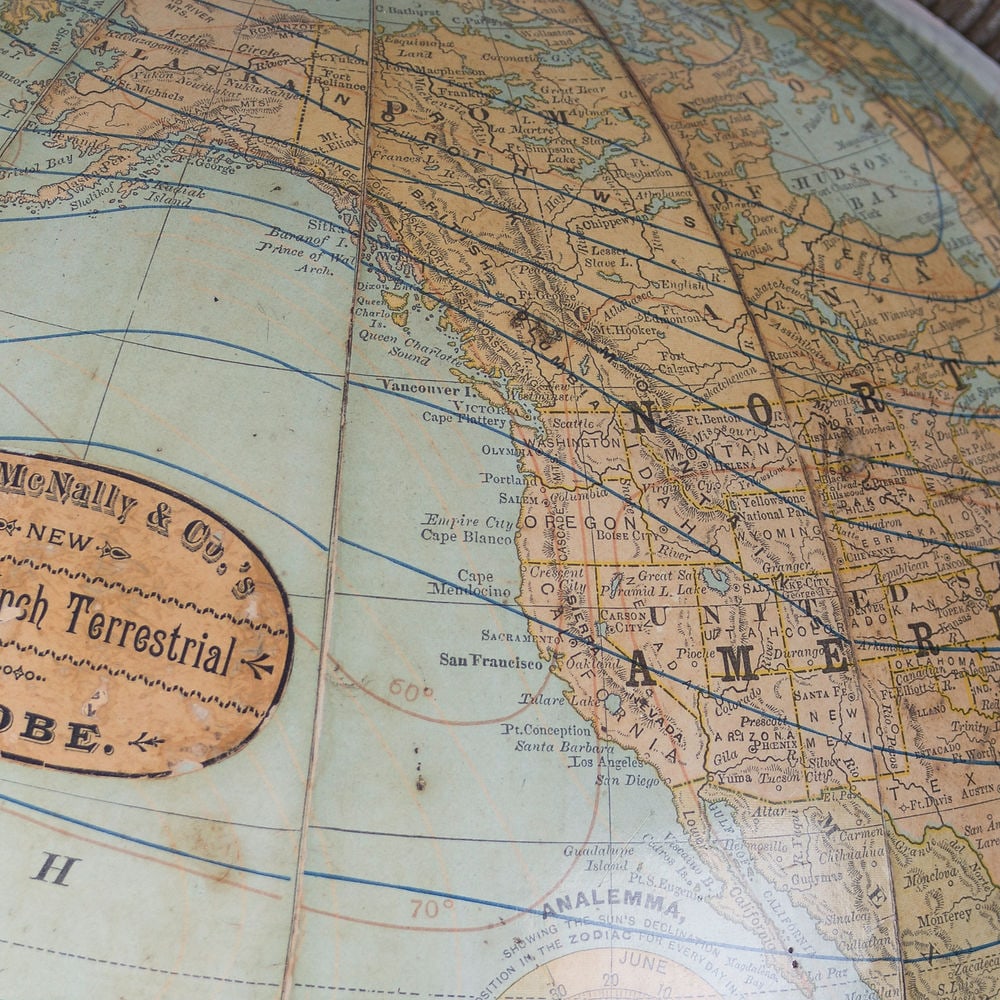 Rare eastlake base 12" TERRESTRIAL ANTIQUE GLOBE RAND MC NALLY 1891 - 3