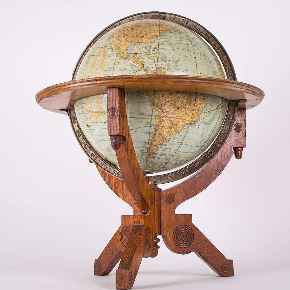 Rare eastlake base 12" TERRESTRIAL ANTIQUE GLOBE RAND MC NALLY 1891 - 4
