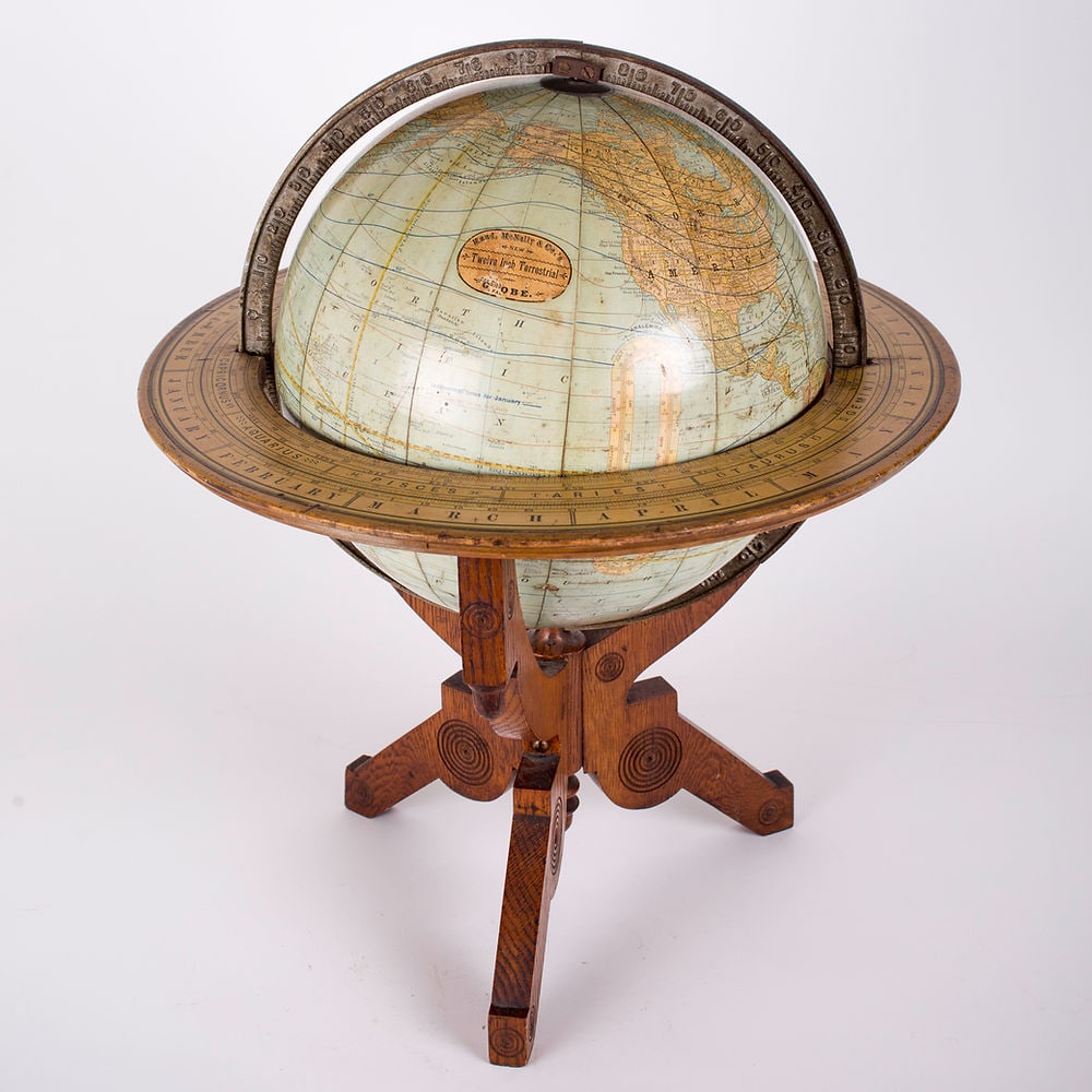 Rare eastlake base 12" TERRESTRIAL ANTIQUE GLOBE RAND MC NALLY 1891 - 6