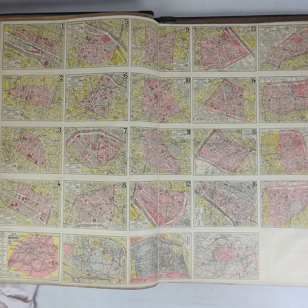 Large Paris arrondisements map with numbered lines 1920 Tarride linen backing - 8