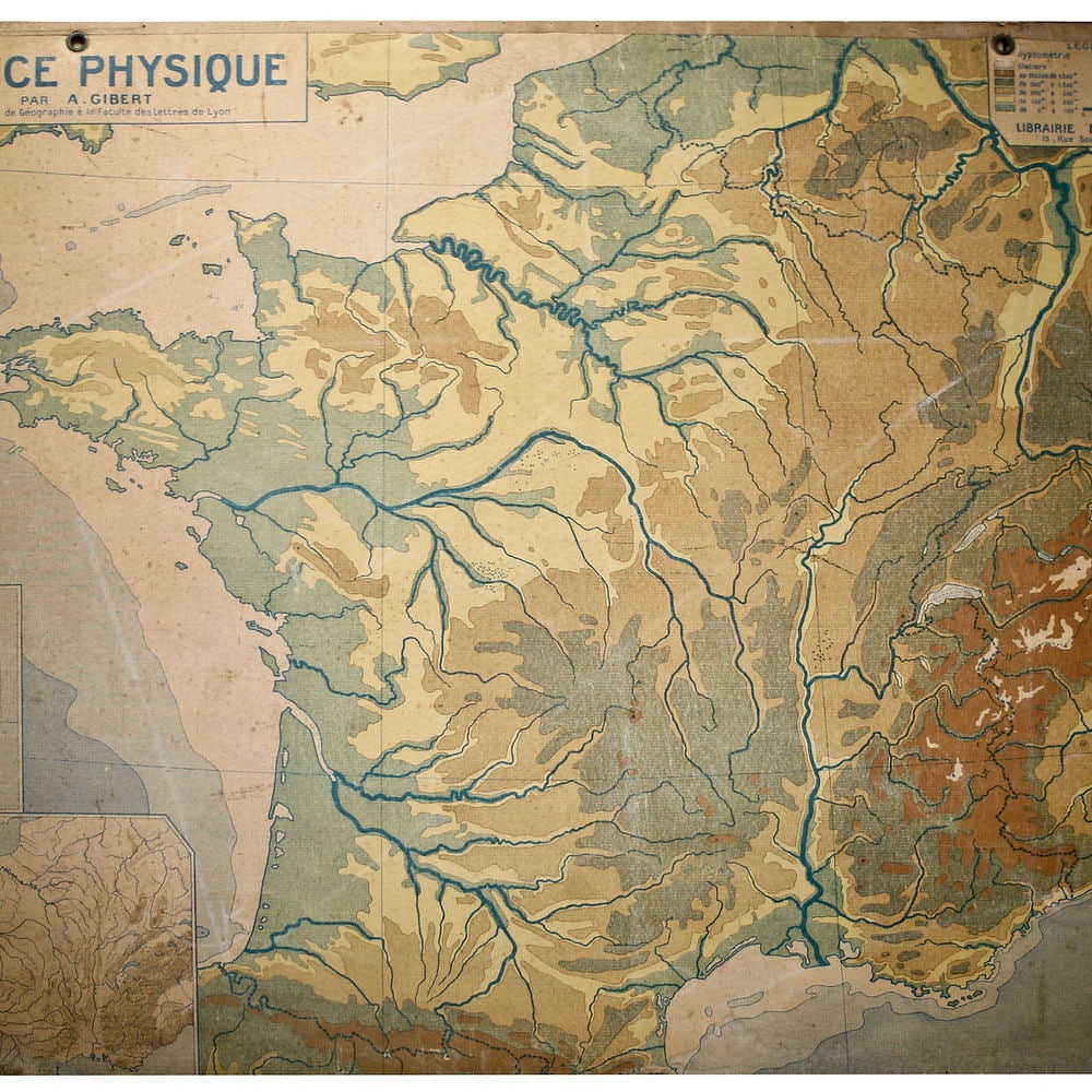 LARGE FRENCH SCHOOL Aid Geographic MAP OF FRANCE Art deco period 1930 Delagrave - 2