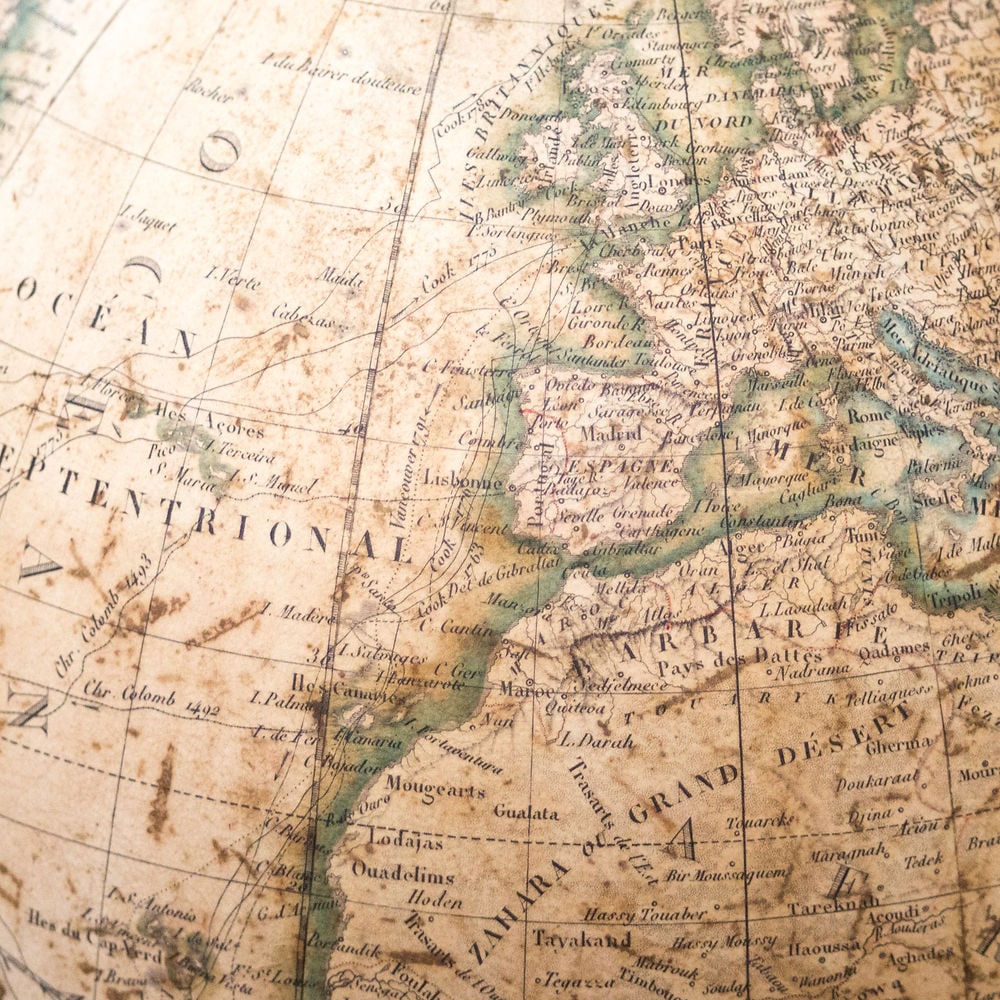 1820/30 French antique terrestrial globe 12" engraving Lapie geographer - 10