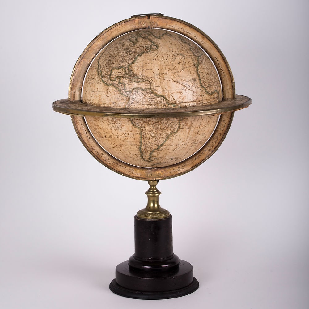 1820/30 French antique terrestrial globe 12" engraving Lapie geographer: Pierre M. Lapie (fl. 1779 - 1850) and his son Alexandre Emile Lapie (fl. 1809 - 1850) were French cartographers and engravers active in the early part of the 19th century. The Lapies were commissioned
