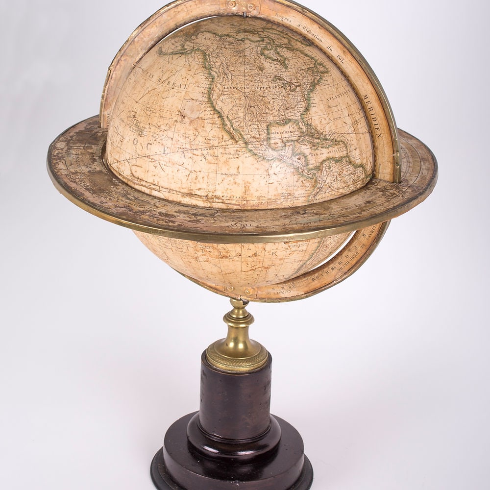 1820/30 French antique terrestrial globe 12" engraving Lapie geographer - 3