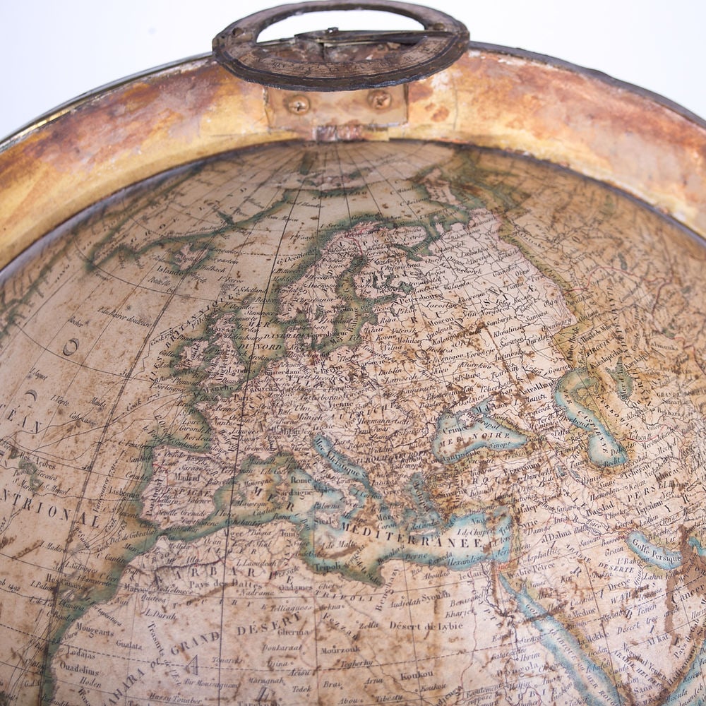 1820/30 French antique terrestrial globe 12" engraving Lapie geographer - 4
